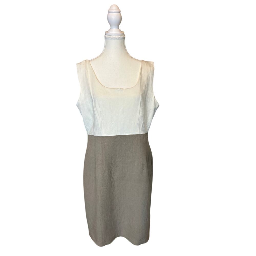 NY Sake | Linen Cream/Tan Blend Sheath Dress | 14